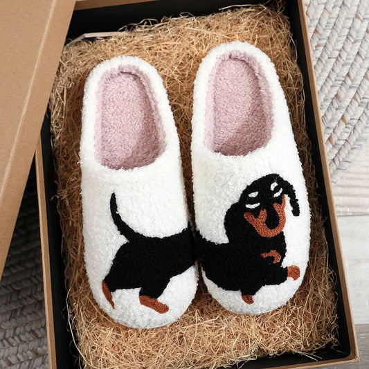 Shunmaii Plush Dachshund SlipperSandals Women Closed Toe Thermal Comfort Footwear