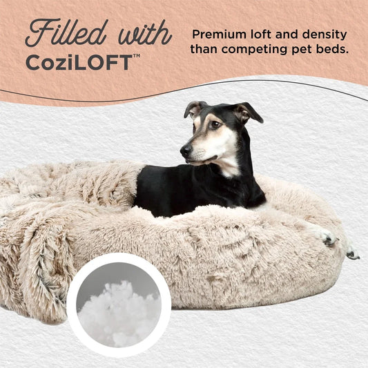 XMSJ SoothingTexturedShag Donut Cuddler Pet Bed With Orthopedic MachineWashable Premium