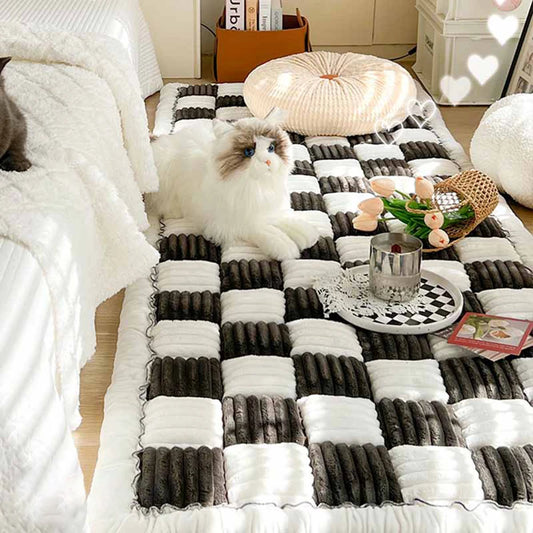 PETRAVELCN Dog Bed Mat And Couch Cover Anti Slip Washable Plaid Coral Fleece Material For Pets