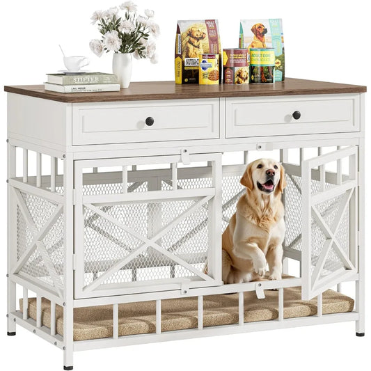 Wooden Dog Crate With Storage Drawers For Medium To Large Dogs Decorative Kennel Furniture