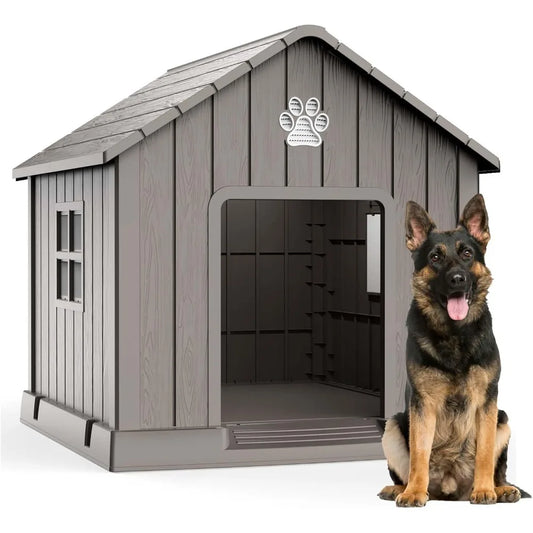 Eas AllSeasonWeatherproof Resin Canine House Kennel With Air Vents ElevatedPremium