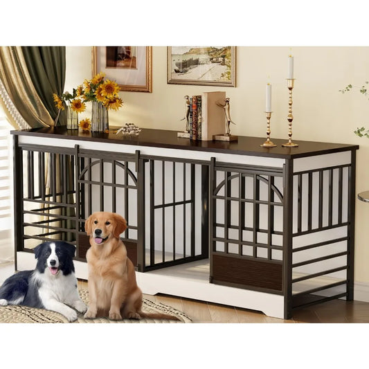 High-Concerned Sturdy Heavy-Duty Double Dog Crate Furniture Indoor Kennel Divider