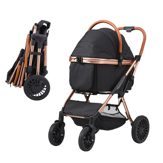 SucceBuy Foldable Pet Stroller With Brakes Storage Basket Detachable Carrier For Easy Travel