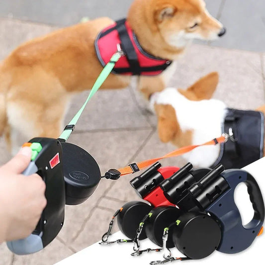 Three In One Retractable Dog Leash With Flashlight And Dispenser